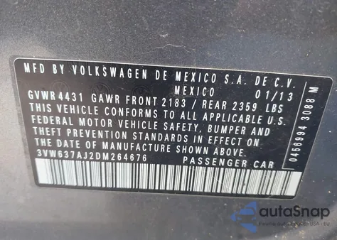 2013 Volkswagen Jetta Hybrid Sel Premium из США, поврежденный, VIN 3VW637AJ2DM264676